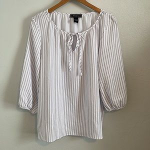 NYCC‎ White With Black Stripe Flowy Loose Boatneck Pull On Blouse Size Large